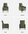Arthur Recliner Chair With 3 Position Recline Olive Green Velvet High Back Padded Support Mid Century Modern Reading