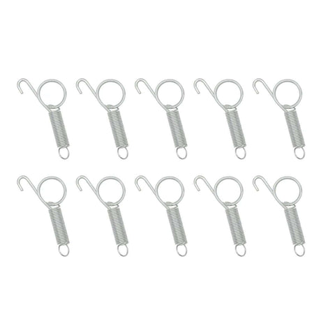 Pet cage door spring latch hooks, ten-pack; silver metal with top hook and bottom loop