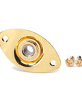Top Notch Metal Oval Electric Guitar Jack Plate With Included Screws Fits Fender Strat And Tele Models For Super Crisp Tone And Hella Reliable Signal Transfer In Classic Gold, featuring gold finish and mounting screws.