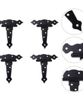 4 Pack Heavy Duty Iron Barn Door Strap Hinges With Matte Black Finish, showcasing pre drilled mounting for easy installation.
