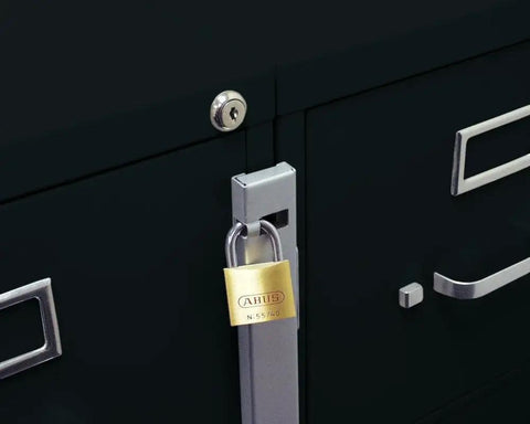 Rock Solid File Cabinet Locking Bar For Three Drawer Setup Featuring Sleek Gray Powder Coat Finish And Durable Steel Build Designed To Lock Down Your Office Gear Smooth And Fast For Everyday Reliability