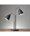 Transitional Table Lamp In Two Tone Black And Antique Brass With Adjustable Matte Black Cone Shades And Angled Arms Chelsea Collection