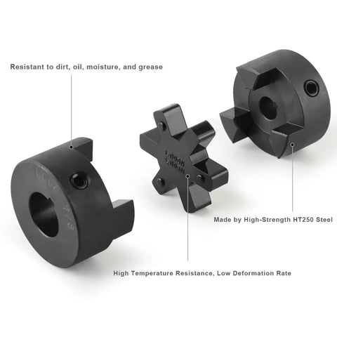 Half To Seven Eighth Inch L090 Three Piece L Jaw Coupling Set With Buna N NBR Rubber Spider For Log Wood Splitter Heavy Duty Power Transmission Shaft Couplings, HT250 steel