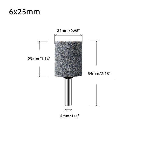 Ten Pieces 25mm Cylindrical Aluminum Oxide Mounted Grinding Stones Rotary Grinding Bits With One Quarter Inch Shank For Electric Rotary Tools Drill Grinders Pro Grade Shop Ready front view.