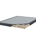 Queen Size 4 Inch Low Profile Bed Foundation Built Tough With Heavy Duty Wooden Slats For Zero Sag Mattress Support box spring replacement platform base in gray.