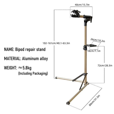 Adjustable Height Bike Repair Stand With Foldable Design For Home And Shop, 360 Degree Rotating Clamp, Anti Slip Feet On Triangular Base, 65 Lbs Load Capacity, A Real Workhorse For Mountain And Road Bikes, aluminum alloy, foldable