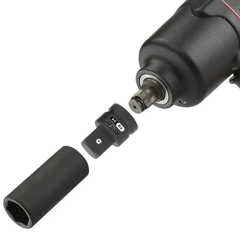 Beefy Impact Socket Adapter And Reducer Set 3/4 To 1/2 Inch And 1/2 To 3/4 Inch Drive Square Adapter shown with impact wrench and socket