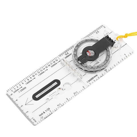 Lightweight Portable Acrylic Outdoor Tool With Magnifying Glass For Camping And Hiking, Foldable Map Compass, clear ruler design