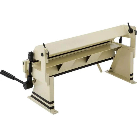 24 Inch Box And Pan Brake For Sheet Metal, Heavy Duty 20 Gauge Capacity, 0 To 135 Degree Bend, beige color, with adjustable box fingers