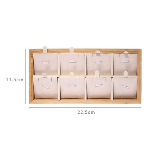 Retro Wooden Jewelry Organizer Tray With Eight Grids To Keep Your Bling Slick And Prevent Tangles While Displaying Necklaces And Earrings On Any Desk Surface, showing eight compartments.