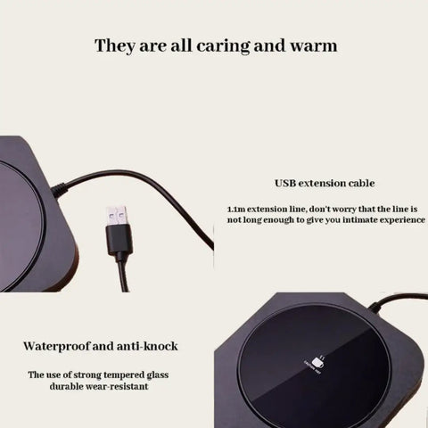 Solidly Built Wireless Charging Mug Warmer And Desk Phone Base With Auto Shut Off Keeps Your Morning Brew Piping Hot While You Charge On The Fly In Classic Black with USB extension cable.