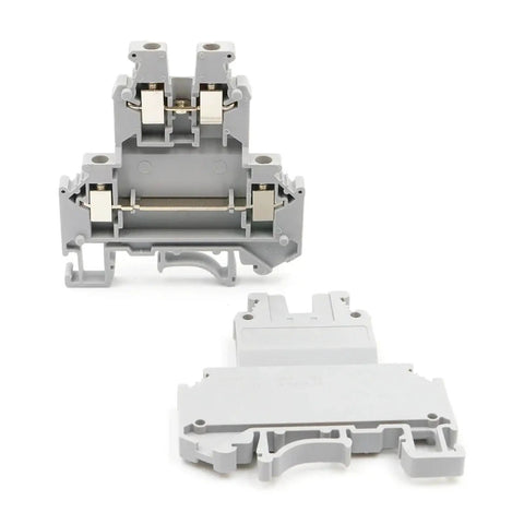 DIN Rail Terminal Block 10 Pack Double Deck Screw Clamp With Adjustable Pressure Spring Loaded Brass Contacts For 24 To 12 AWG
