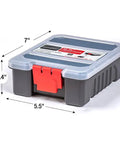 Three Piece Organizer Set With Removable Dividers One Medium And Two Mini Hardware Boxes For Screws Bolts Beads Tackle And Craft Supplies Durable Nylon Toolbox For Garage Shop Or Travel medium box with dimensions label