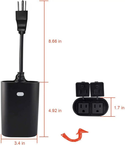 Outdoor Z Wave Dual Smart Outlet With Waterproof Dual Socket No Fuss Repeater Built In Hub Required Works With SmartThings Wink Alexa Google Assistant, dimensions labeled