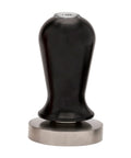 Calibrated 30Lb Spring Loaded 58mm Espresso Tamper With Flat Base Stainless Steel Hand Tamper For Consistent Espresso Extraction And Pro Grade Cafe Quality For Home Baristas Black shown with a black handle and flat stainless steel base.