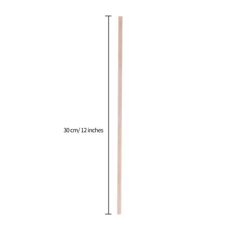 Premium Unfinished Wood Dowel Rods 1/8 Inch Diameter By 12 Inches Long, smooth birch craft stick shown vertically with measurement.