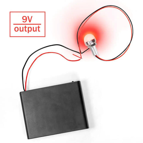 2PK 6AA Battery Holder Bringing You A Knockout 9V Charge With Effortless Toggle Switch And Secure Snap Lid Paired With Solder Seal Leads for 9V output setup with red LED.