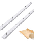 Two white KETIPED crosscut miter bars UHMW 3/4 x 3/8 x 17 in with predrilled holes and screws, angled view, sled illustration