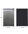 A Top Shelf 3 Cubic Foot Midi Upright Freezer In Stainless Steel With Reversible Door And Adjustable Feet For Basements Or Break Rooms This Sweet Space Saver Delivers Zero Fuss Setup And Drops Heavy Chill Wherever You Park It Today, side view with dimensions.