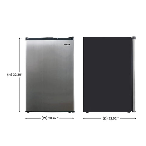A Top Shelf 3 Cubic Foot Midi Upright Freezer In Stainless Steel With Reversible Door And Adjustable Feet For Basements Or Break Rooms This Sweet Space Saver Delivers Zero Fuss Setup And Drops Heavy Chill Wherever You Park It Today, side view with dimensions.