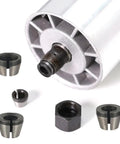 Three Piece Wood Router Collet Adapter Kit With Nuts For Flush Trim Router Bits 6mm 6.35mm And 8mm Shanks Replacement Collet Chuck Adapters Pro Grade Durable Carbon Steel Construction For Fixed Base Routers, showing adapters and nuts.