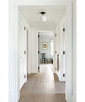 Cool Soft Black Semi Flush Mount Ceiling Light With Frosted Glass Shade in modern hallway