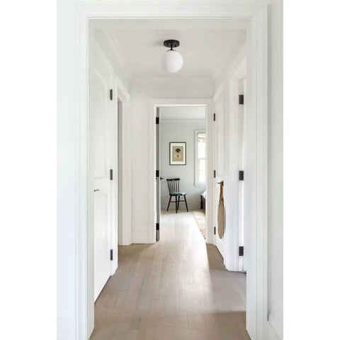 Cool Soft Black Semi Flush Mount Ceiling Light With Frosted Glass Shade in modern hallway