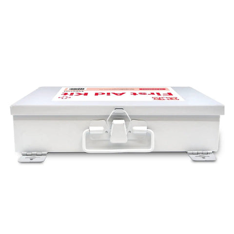 107 Piece First Aid Kit for 25 People with Metal Case, OSHA Compliant Emergency Supply Set closed view
