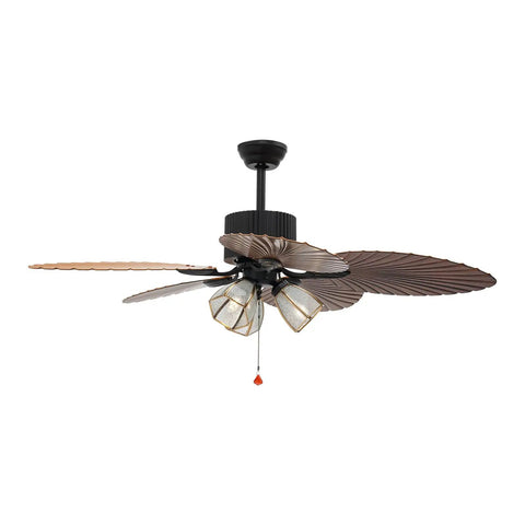 52" Tropical Ceiling Fan with Light, Indoor Outdoor Palm Leaf Ceiling Fan featuring large palm leaf blades and elegant light fixtures.
