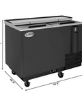 50 Inch Commercial Bottle Cooler 14 Cu Ft Freestanding Refrigerator With Built In Bottle Opener 3 Wide Shelves Digital Thermostat Charcoal Black side view with measurements