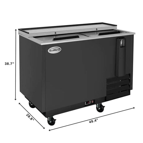 50 Inch Commercial Bottle Cooler 14 Cu Ft Freestanding Refrigerator With Built In Bottle Opener 3 Wide Shelves Digital Thermostat Charcoal Black side view with measurements