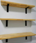 Tough As Nails L-Shaped Wall Bracket, Rock Solid 90 Degree Corner Shelf Support with wooden shelves mounted.