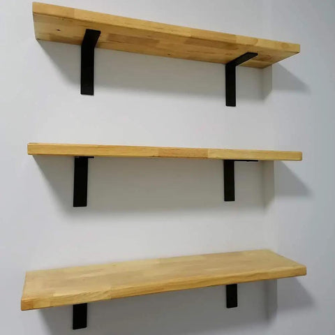Tough As Nails L-Shaped Wall Bracket, Rock Solid 90 Degree Corner Shelf Support with wooden shelves mounted.
