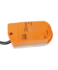 Heavy Duty Rotary Actuator For Commercial Ventilation Valves Hooks Straight Up Into AC 100 To 240 Volt Circuits with solid orange housing.