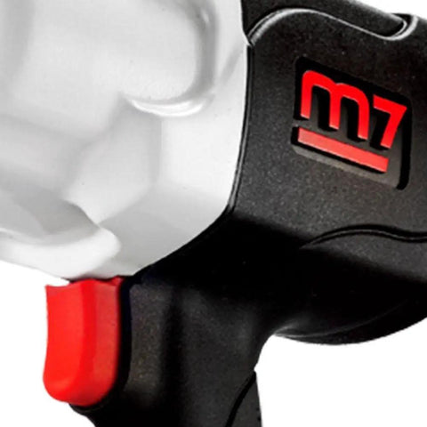 Close-up view of the Rugged Real Deal One Inch Air Impact Wrench with twin hammer clutch, red toggle button, and ergonomic grip.