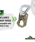 Vertical Lifeline System With Five Eighth Inch Polysteel Rope And Snap Hook For Industrial Construction Roofing And Recreational