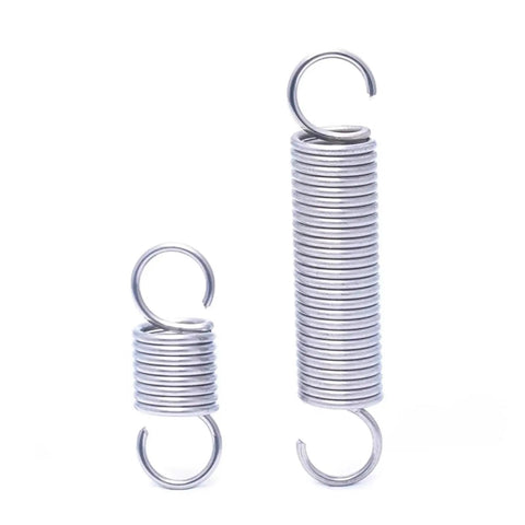 Built Tough 10 Pack Of Premium 304 Stainless Steel Tension Springs With Open Hooks For Shock Absorption And Quick Gear Repairs 4Mm Outer Diameter 120Mm Long displayed in two sizes.