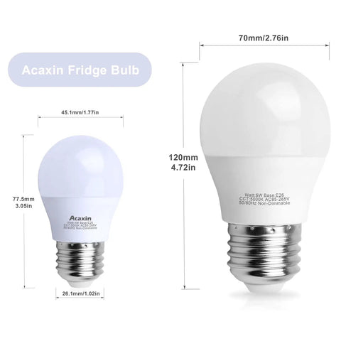 Fridge LED Light Bulb 4W 40W Equivalent, Waterproof Refrigerator Bulb For Frigidaire And Freezer, IP54, E26 A15 dimensions