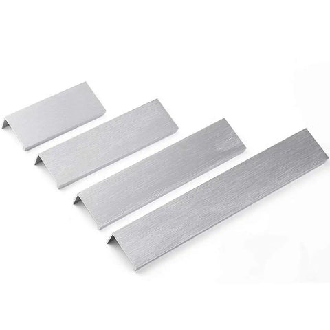 Four sizes of silver aluminum cabinet handles, brushed finish, for Hidden Cabinet Handles Set Of 2 Heavy Duty Aluminum Finger Pull And Tab Pull.