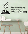 Reading Book Wall Decal Open Book With Butterflies And Inspiring Quote For Kids Study Room Bedroom Decor Black Vinyl Peel And Stick 60x28 Inches Perfect For Kids Room Nursery