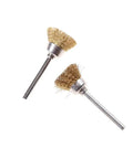 Top Shelf Two Pack Brass Wire Brush Bits Bad Boy Rotary Tool Bits For Dremel And Garage Drills with fine bristles for metal buffing.