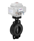 12 Inch Wafer Butterfly Valve With 24V DC Sealed Electric Actuator For Water Air Flow Control Precision UPVC Body installed in industrial setting