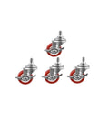 Pack Of 4 Red PVC 38mm Silent Furniture Casters With One And A Half Inch Screw Brake Swivel Wheel M8 Thread Heavy Duty Easy Glide