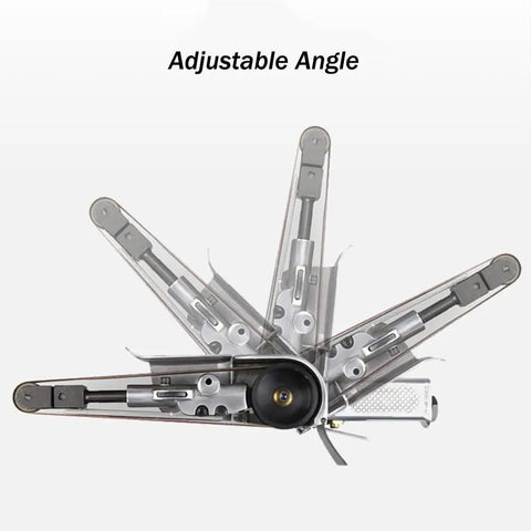 Heavy Duty Mini Air Belt Sander Pneumatic Handheld Angle Grinder for Wood and Metal Sanding with adjustable angle feature.