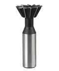 Front view of dovetail milling cutter with HSS end mill, black head, silver shank.