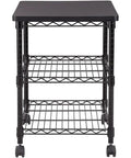Rolling Printer Stand On Wheels For Home Office, 3 Tier Deskside Cart With Steel Shelves, Mobile Office Cart, Black