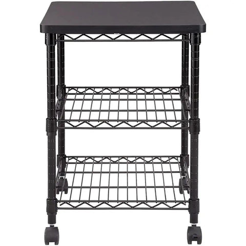 Rolling Printer Stand On Wheels For Home Office, 3 Tier Deskside Cart With Steel Shelves, Mobile Office Cart, Black