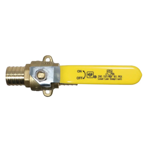 Close-up of Five Pack 1 Inch PEX Shut Off Ball Valve With Drop Ear Full Port Lead Free Brass, side view
