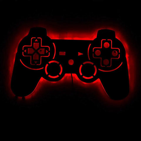 Controller-shaped Gamer Neon Sign With 7 Color Changing Mirror LED Backlight Design, luminous red, for game room decor.