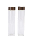 Slay Your Kitchen Game With This Top Shelf Airtight Coffee Bean Cellar Featuring Durable Walnut Wood And Sleek Glass Tubes To Lock In Peak Freshness For Serious Baristas - two clear glass tubes with walnut lids